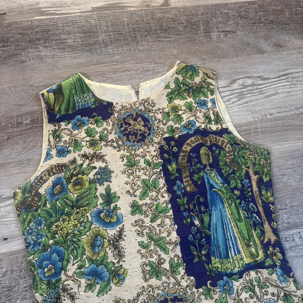 Vintage Cream, Blue & Green Printed Midi Dress - Picture 2 of 8